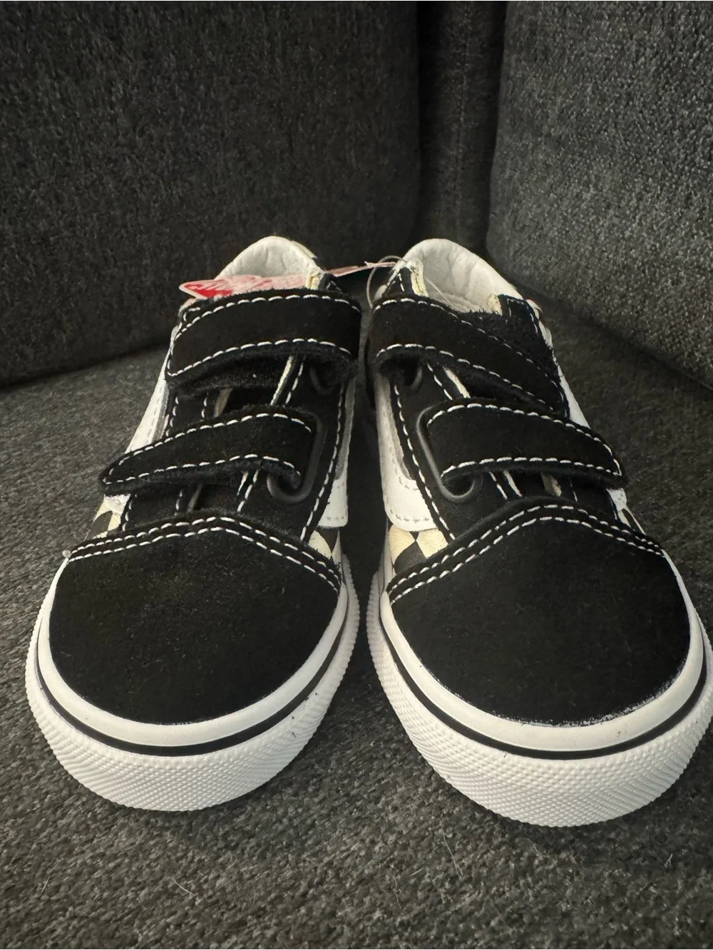 Vans Kids Checkerboard Velcro Sneakers in Black and White